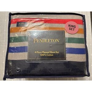Pendleton Yellowstone King 4 Piece Cotton Flannel Sheet Set Multi Stripe NEW!!
